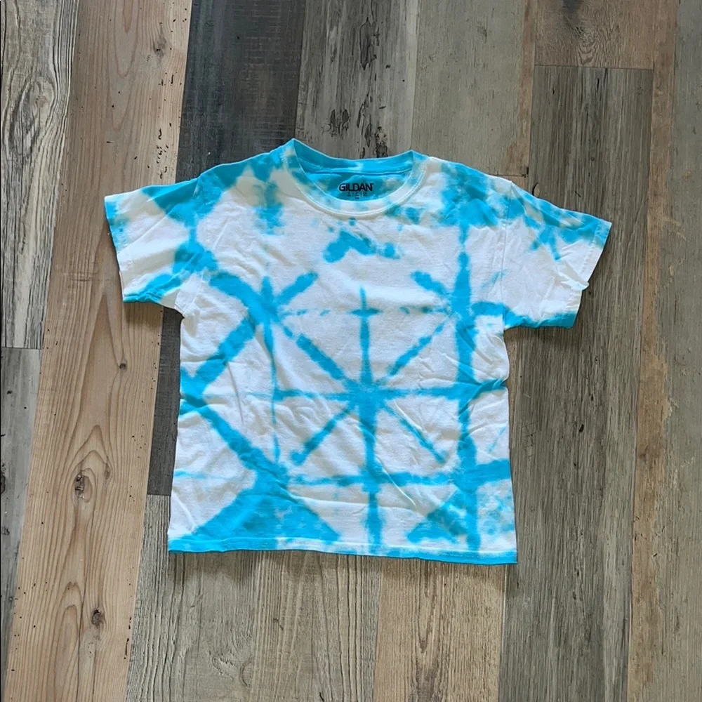 Blue & White Handmade Tie-Dye Gildan Kids T-Shirt Size: Youth Small (S)